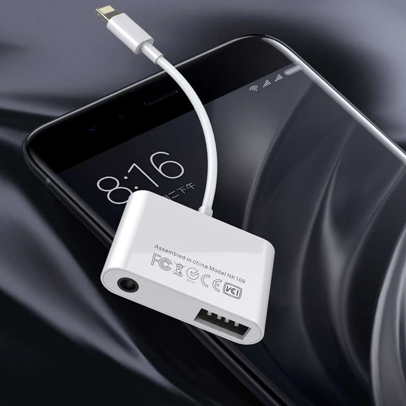 VRURC 3 в 1 USB 0 OTG Аудио для Lightning 5 мм AUX кабель преобразователя Зарядное устройство
