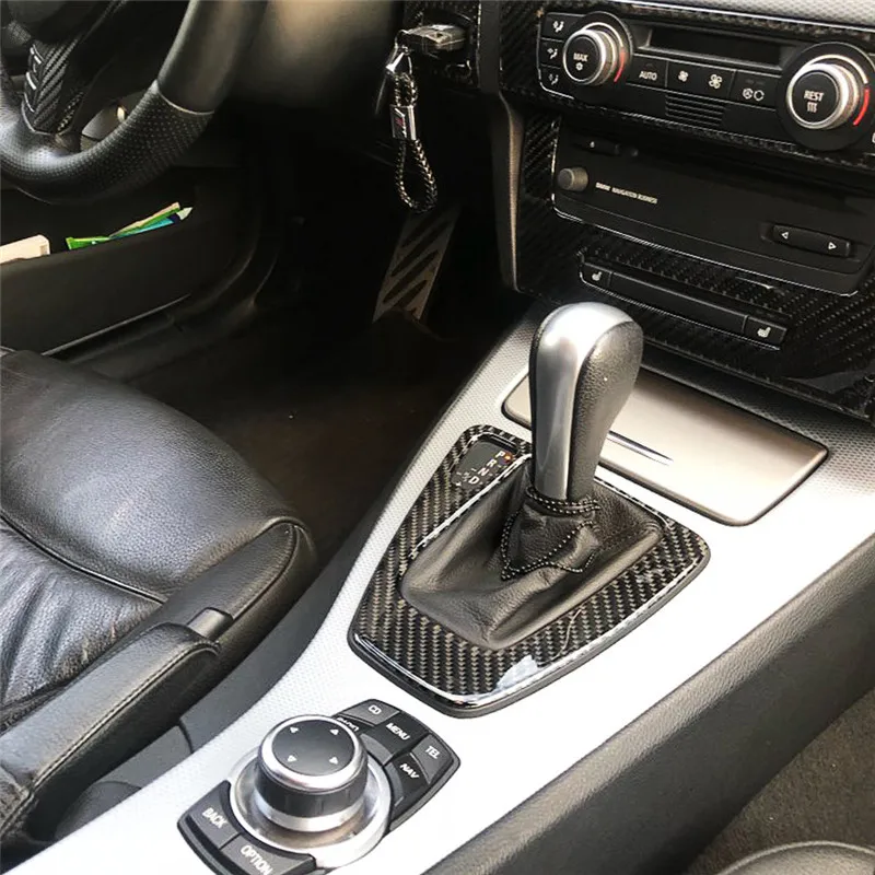 Блестящая накладка на крышку панели КПП из углеродного волокна для BMW E90