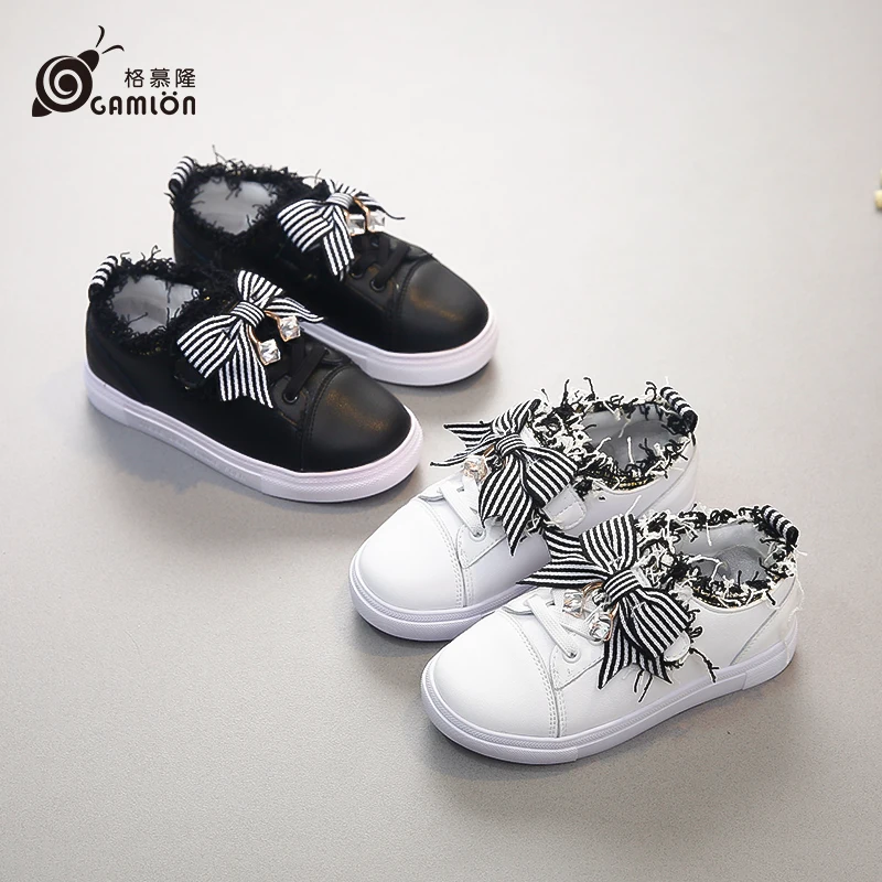 Gamlon Children's Sneakers 2018 New Girls White Shoes Rhinestone Fashion Lace Bow Babys Casual Sport Footwear | Детская одежда и