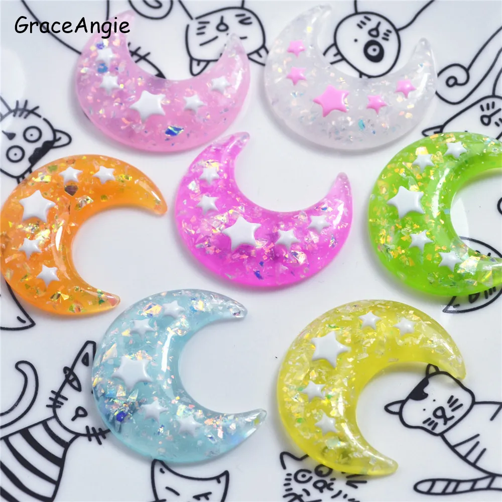 Аксессуары для волос из смолы 10 шт. украшения сделай сам блестящая луна звездочка