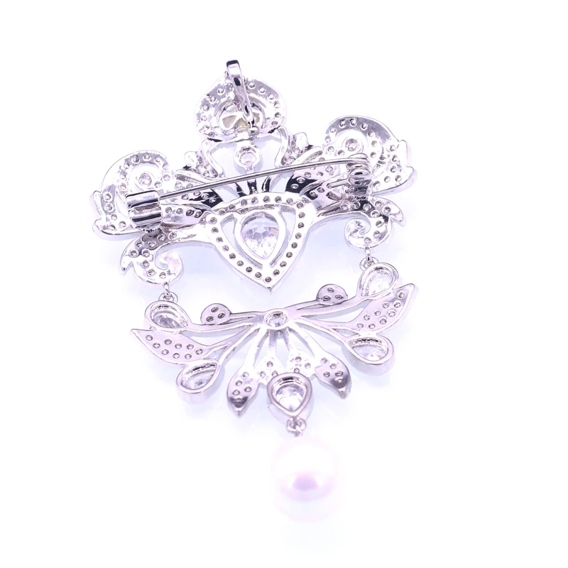 JINYAO винтажная Цветочная жемчужина и ААА кубический циркон брошь золотистого цвета на булавке/Подвеска для женщин универсальная Ювелирная брошь на булавке для платья