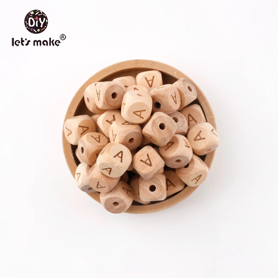 Let's Make-Cuentas de letras de madera con forma cuadrada para dentici&oacute;n de beb&eacute;, collar de dentici&oacute;n de enfermer&iacute;a, joyer&iacute;a, mordedores, 50 Uds.-3