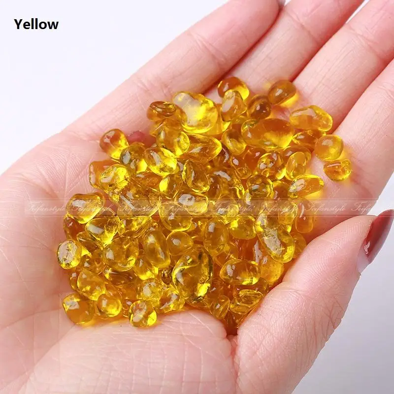 Yellow 100 г 5-8 мм синие стеклянные красные стеклянные камни, галька, полированный камень, аквариум для рыб, хрустальные, любовь - Цвет: Yellow