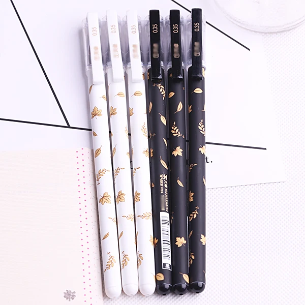 1 шт. 0 35 мм черные чернила гелевые роликовые ручки серия Leaves канцелярские