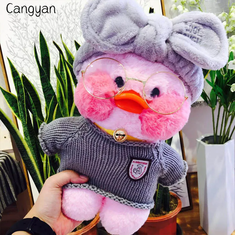 Pink duck grey suit 30 см, милая маленькая Желтая утка, кукла с красным лицом, яйцо, утка, кукла, плюшевые игрушки для мальчиков и девочек, подарки на праздник - Цвет: Pink duck grey suit