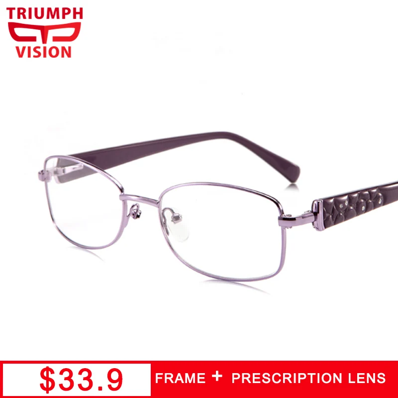 

TRIUMPH VISION Luxury Myopia Women Glasses Elegant Oval Metal Spectacles Purple Progressive Nearsighted 1.5 1.61 Oculos Grau