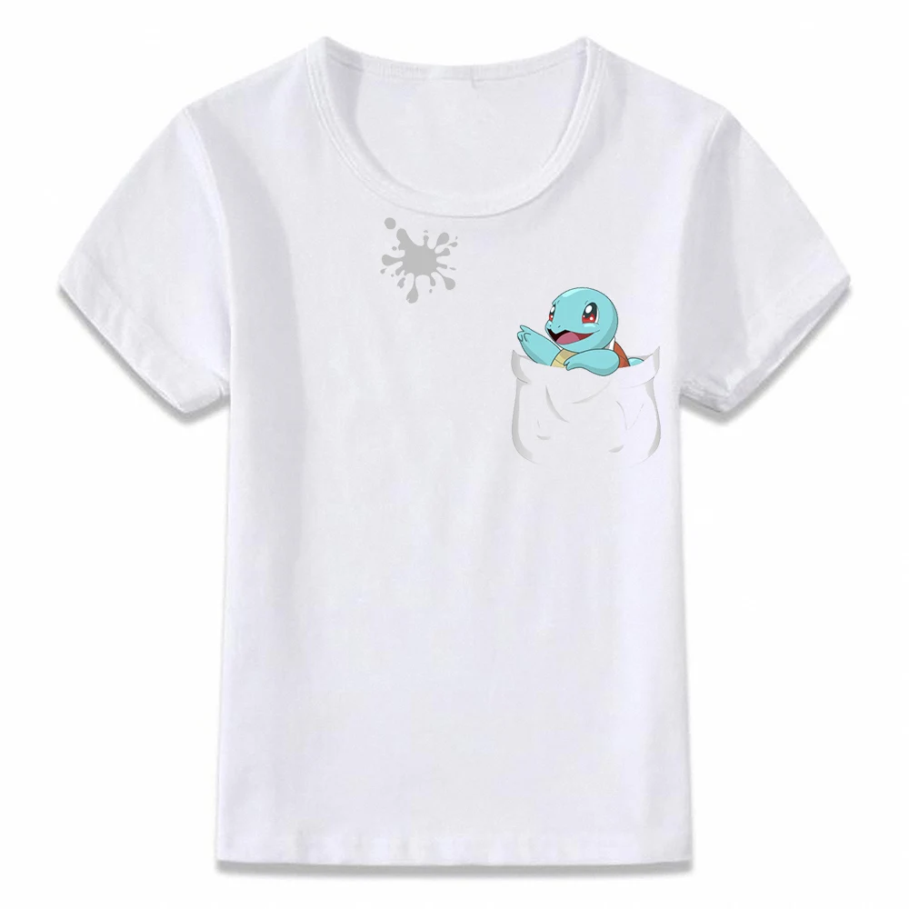 Детская одежда футболка с карманом Charmander Eevee Пикачу Сквиртл Bulbasaur Gengar Mewtwo Покемон футболка для мальчиков и девочек футболки - Цвет: 2I078U