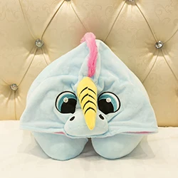 Blue unicorn Мультяшные животные толстовка с капюшоном подушка для шеи Путешествия Nap U подушки Сова Единорог кошка Медведь Свинья дети взрослые подарок 30*25 см - Цвет: Blue unicorn