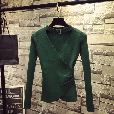 dark green Neploe Helter, эластичный изящный женский свитер, однотонный вязаный женский пуловер,, весна-осень, новинка, элегантный, Sueter Mujer 69244 - Цвет: dark green
