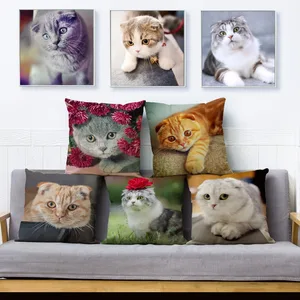 Милые скотиш Фолд с изображением котенка, декоративная наволочка для подушки 45*45 см квадратный льняные Чехлы для подушек Подушка Чехол Диван Подушки для домашнего декора чехол s