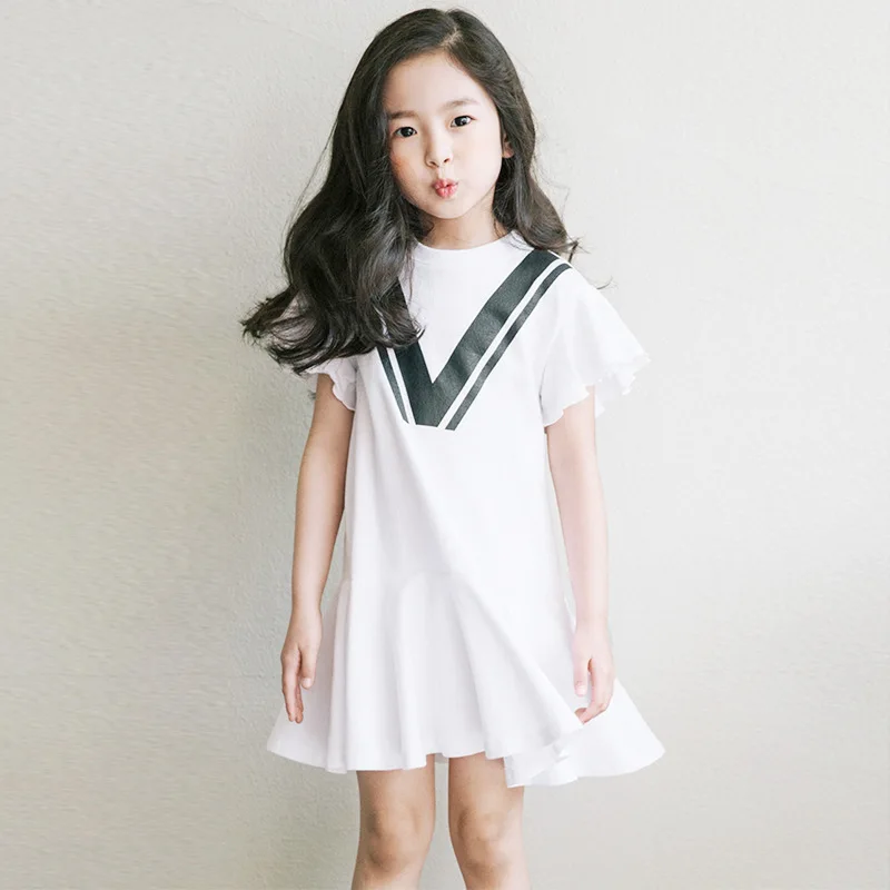 2018 girls dress summer new short sleeve ruffled round neck princess | Детская одежда и обувь