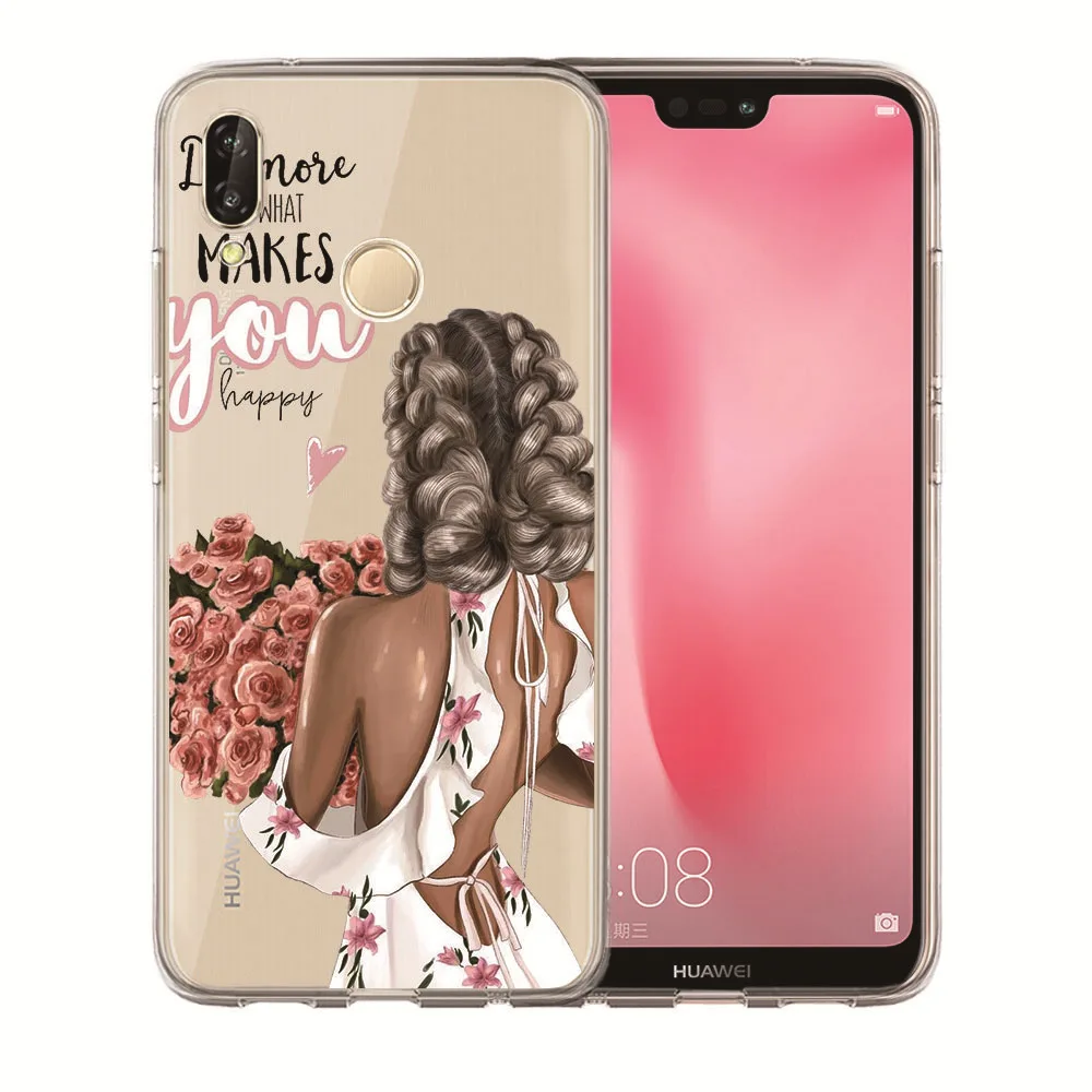 For Huawei Mate 20 Pro X P20 P10 Plus P8 P9 Lite 2017 PSmart Coque Etui Luxury Black Brown Hair Baby Mom Girl Princess Case |