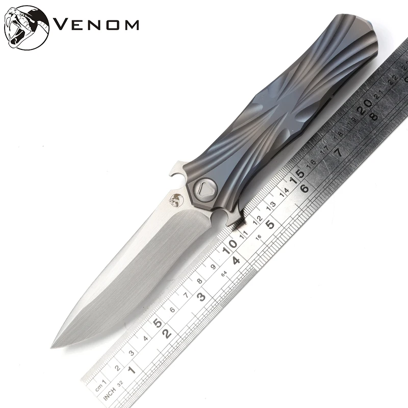 

Складной нож VENOM T Kevin John M390, титановая ручка, Флиппер, шарикоподшипник, уличный карманный нож для кемпинга и охоты, инструменты для повседнев...