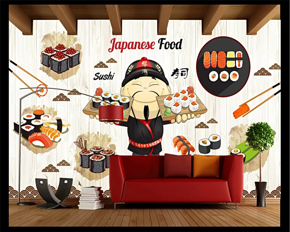 

beibehang Custom wall papers home decor fashion eco-friendly wallpaper hand-painted black cuisine sushi restaurant background
