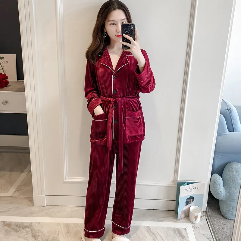 Gray Womens 2pcs Sleep Top Pants Suit Robe Bath Gown Sleepwear Sets Casual Pajamas Autumn Velour Home Wear Nightwear M L XL | Женская