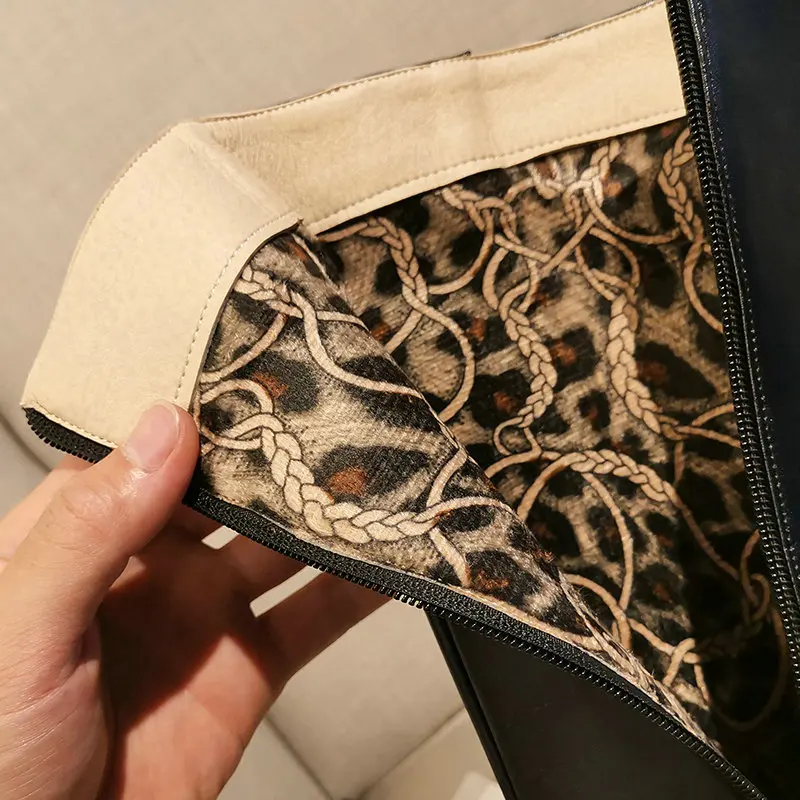 

Women Knee High Boots Fashion Zipper Boots Comfort Round Toe Square Heel Autumn Winter Boots Women Black White