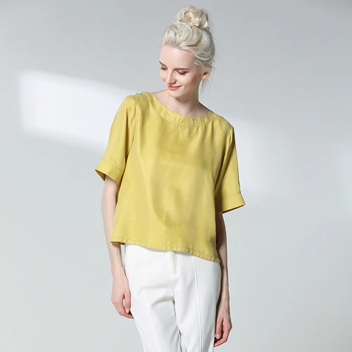 lemon yellow Женские свободные короткие CUPRO дышащие крутые топы летние новые простые модные большие код показать обтягивающие T - Цвет: lemon yellow