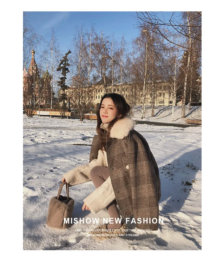 Women New winter clothing thicken woolen jacket female Korean version of the short loose Plaid woolen coat female jacket