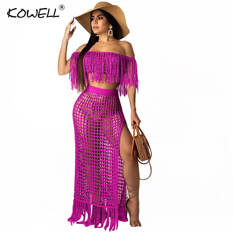 Женское платье макси с кисточками Красное ажурное длинное Пляжное красное