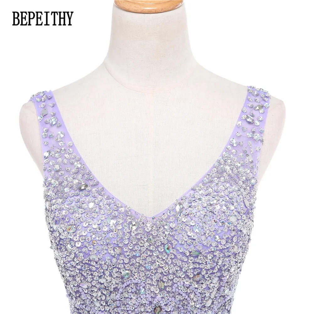 BEPEITHY Robe De Soiree Лавандовое сиреневое Бисероплетение сексуальное с открытой спиной свадебное банкетное элегантное в пол Тюлевое длинное вечернее платье