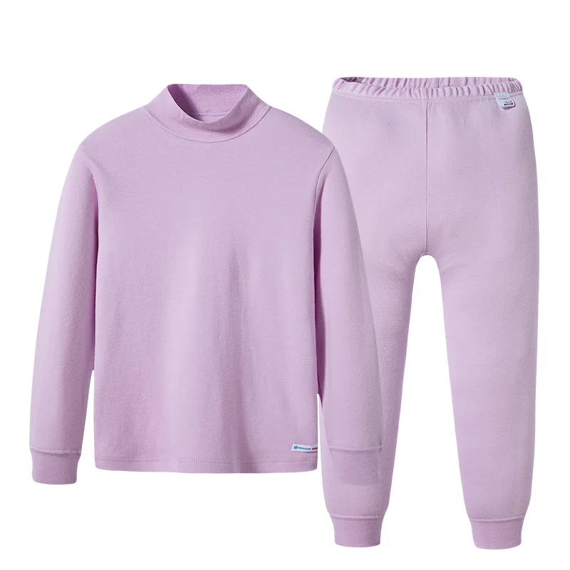 Lavender THREEGUN KIDS длинное термобелье; Детские Зимние хлопковые мягкие подштанники для мальчиков и девочек; одежда для сна с высоким воротом - Цвет: Lavender