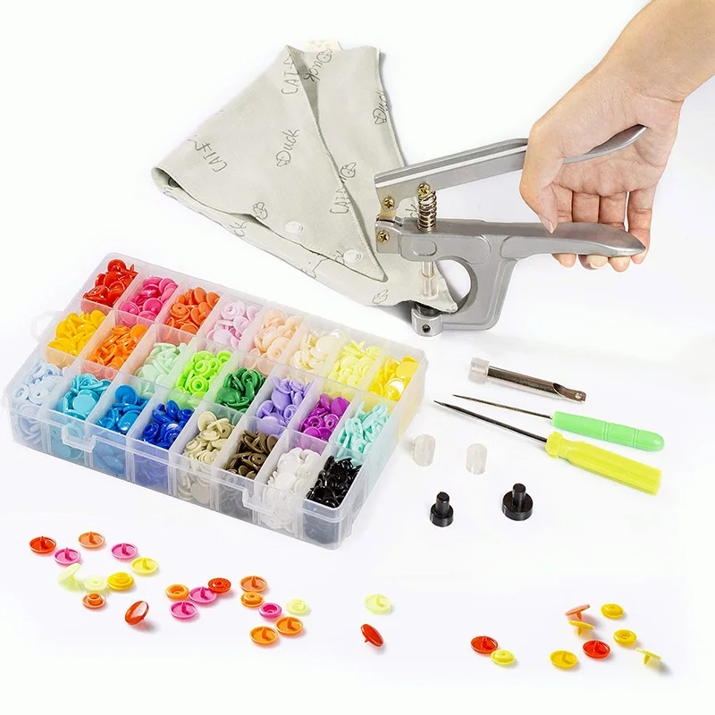 

360pcs T5 Resin Snap Fastener and Snap Pliers Used for The Materials of Babygros, Diapers and Curtains with Storage Plastic Box