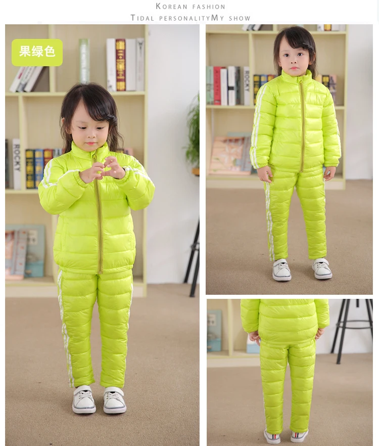 Зимние однотонные комплекты одежды для детей теплые плотные костюмы с курткой на подкладке из хлопка пуховое пальто для маленьких девочек и мальчиков со штанами, 90-140 см