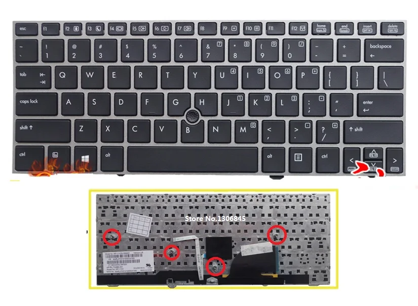 

SSEA New US Keyboard For HP EliteBook 2170p 2170 laptop Keyboard with silver frame