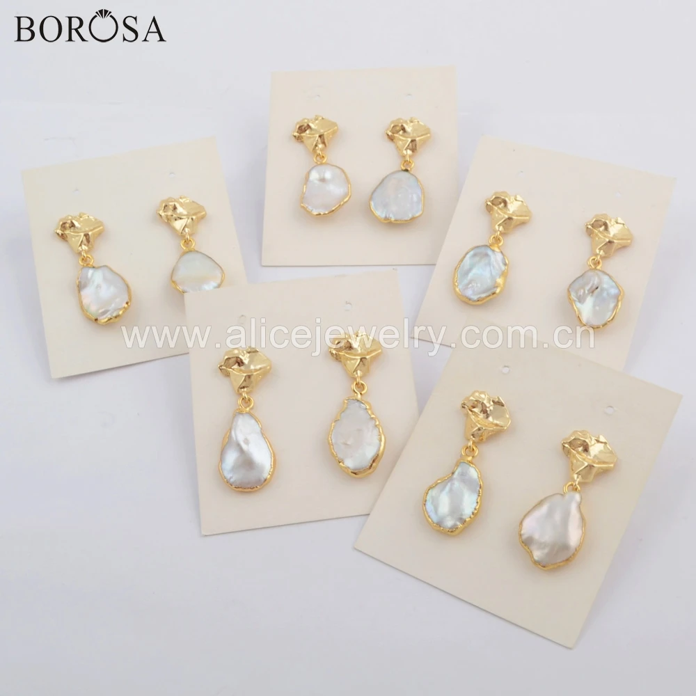 BOROSA Dropship Gold Filled Freeform Natural Freshwater Pearl Drop Earrings Dangle Earring Jewelry for Gift G1780 | Украшения и