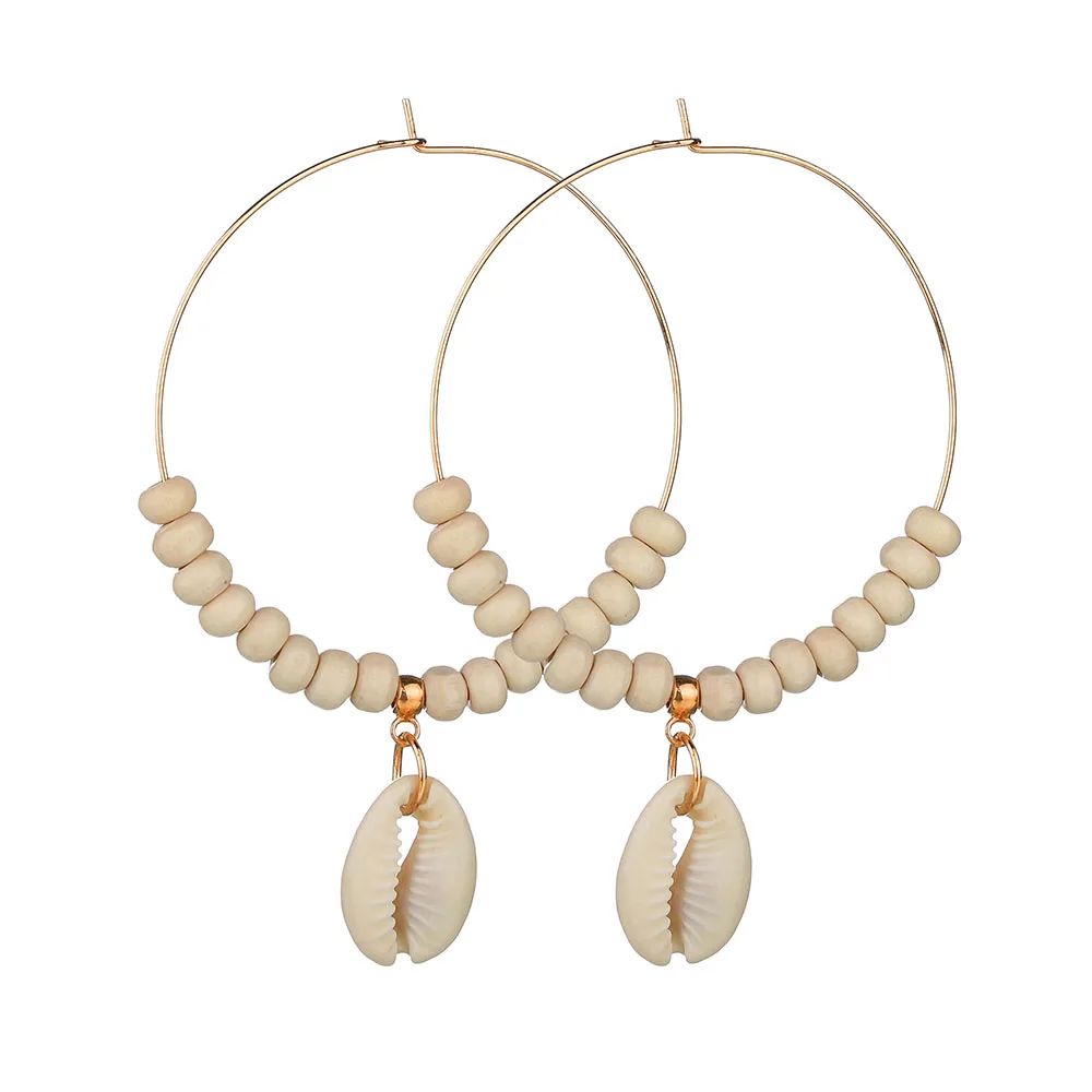 E3082 MissCyCy Bohemian Natural Sea Shell Earrings For Women Fashion Geometric Big Circle Earrings Female Hoop Earrings - Metal Color: E3082