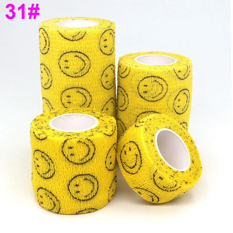 Middle smiley Yellow 4,5 м красочные спортивные наколенники медицинская терапия Печатный Эластичный бинт протектор самоклеющиеся обертывание лента для пальцев сустава Pet - Цвет: Middle smiley Yellow