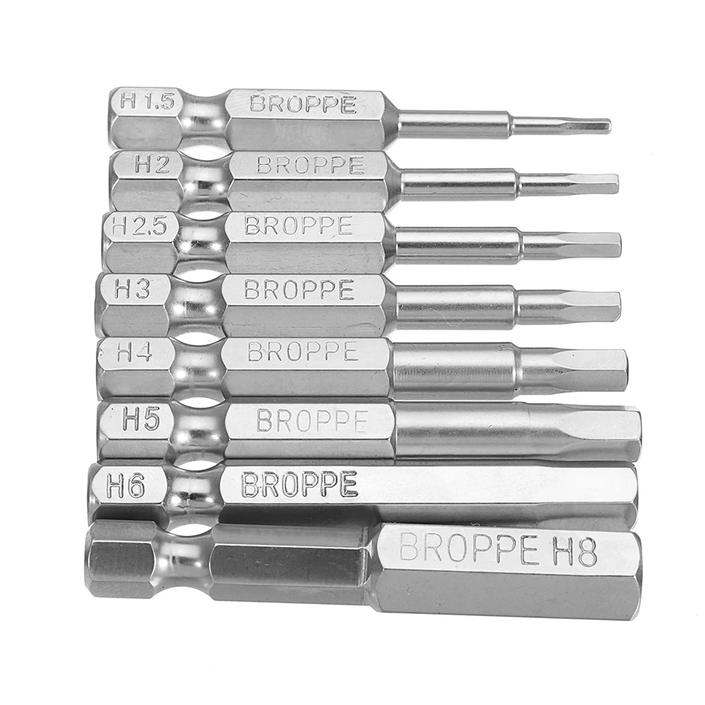 Broppe 8 шт. Набор 50 мм 1/4 дюймов шестигранный хвостовик Магнитная Шестигранная головка отвертка Биты Электрический драйвер биты отвертка сверло S2 H1.5-H8