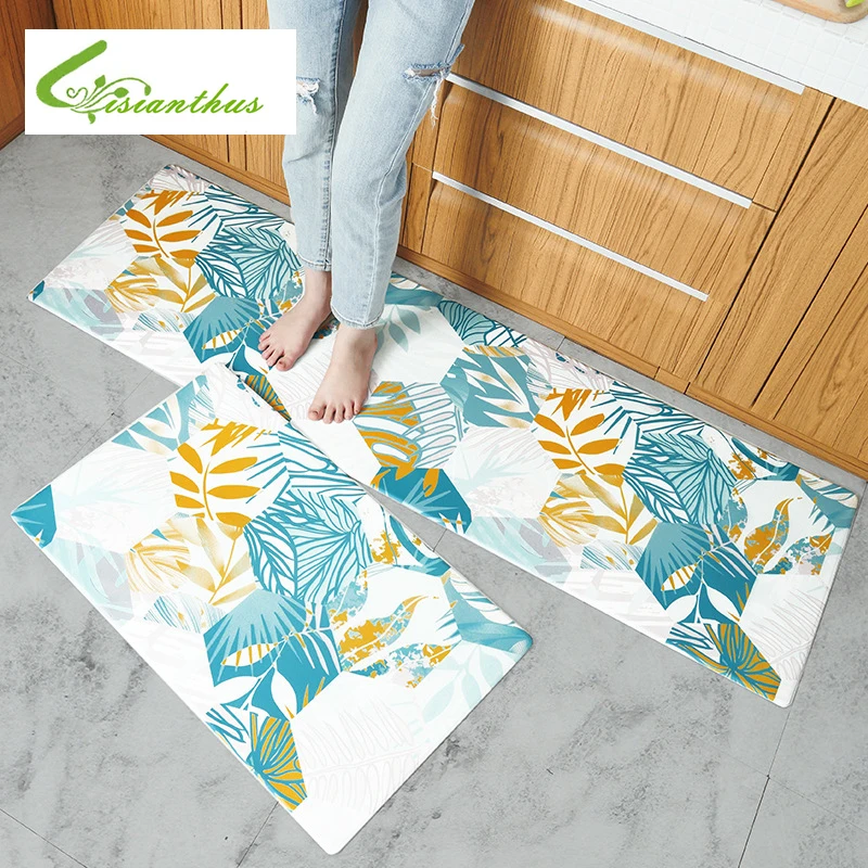 Long Kitchen Mat Bath Carpet Printing Mats PVC Leather Anti Slip Bottom Mat Waterproof Mat for Home Kitchen Oil-Proof Floor Mat