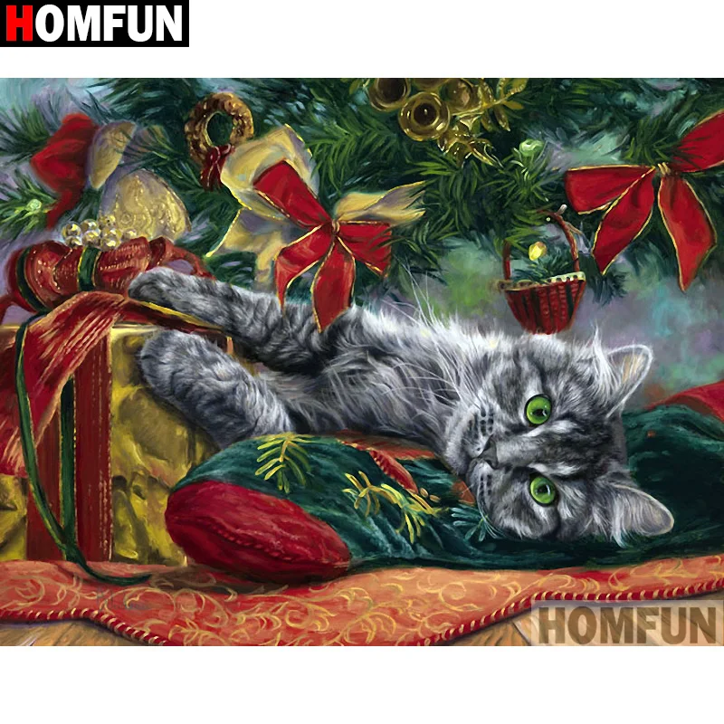 

HOMFUN Full Square/Round Drill 5D DIY Diamond Painting "Animal cat" Embroidery Cross Stitch 3D Home Decor Gift A13344