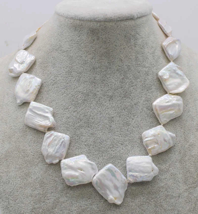 

freshwater pearl reborn keshi white square 20-23mm 17inch necklace ture FPPJ wholesale beads