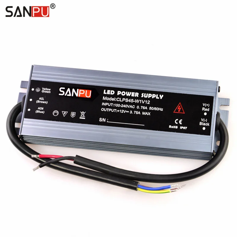 Водонепроницаемый светодиодный трансформатор SANPU 12 В IP67 45 Вт 110 220 перем. Тока в