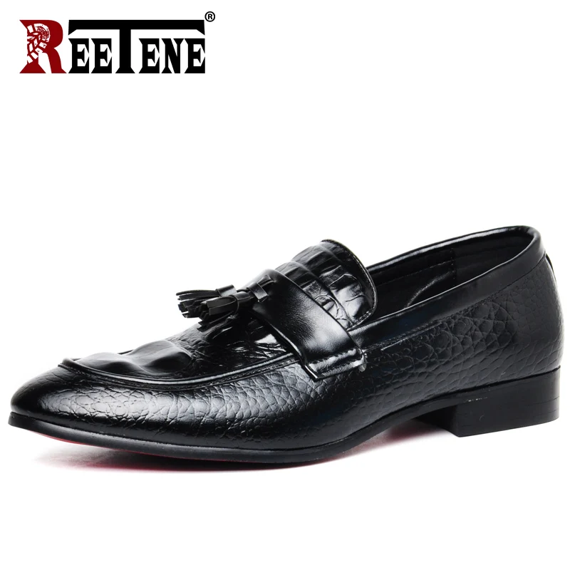 REETENE High Quality Leather Crocodile Men Loafers 2019 New Driving Casual Shoes Flats Plus Size Slip On Zapatos | Обувь