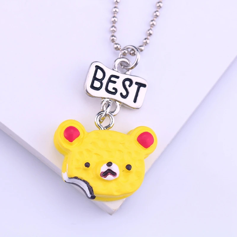 1set(3PCS) Fashion Resin Cute Bear Best Friends Pendant Necklace Cake/Biscuit Drop BFF Children Jewelry Gift N-830 Украшения и