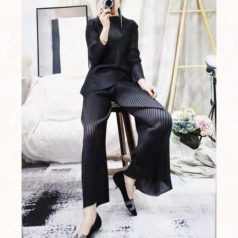 Changpleat 2019 Весенние новые тонкие полосатые женские комплекты Miyak плиссированные