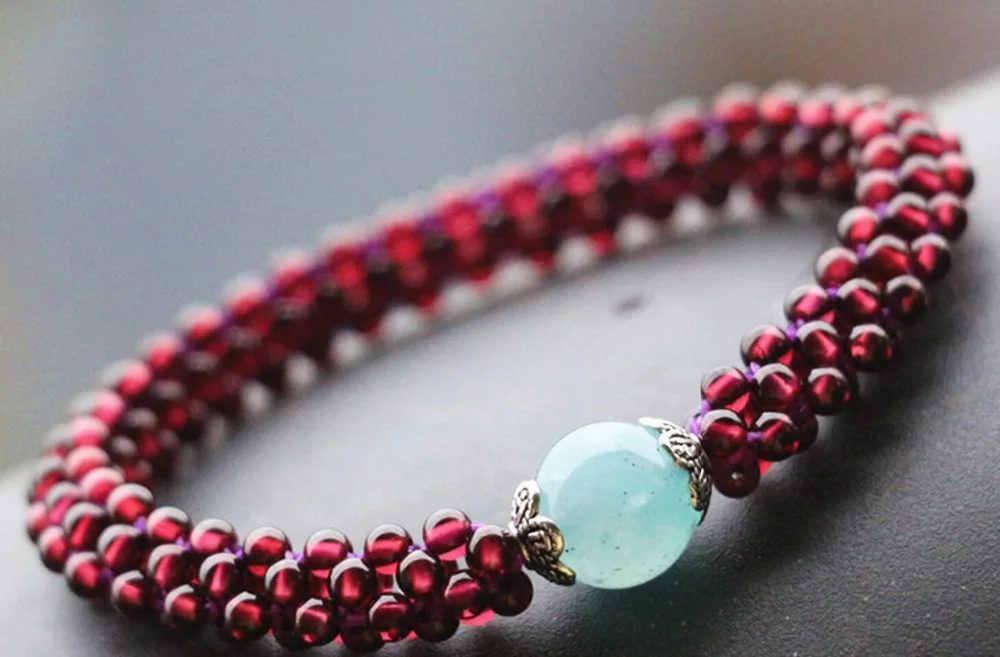 

Natural Purple Garnet Crystal Round Stretch Beads Bracelet Amazonite 3mm