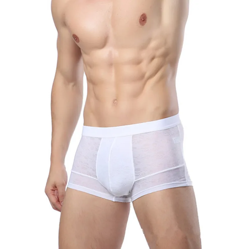 

New Summer Ice Silk Sexy Men's Boxers Shorts Male Underpants Ultra-thin Breathable Boxers High Quality Pure Color Hot Underwear