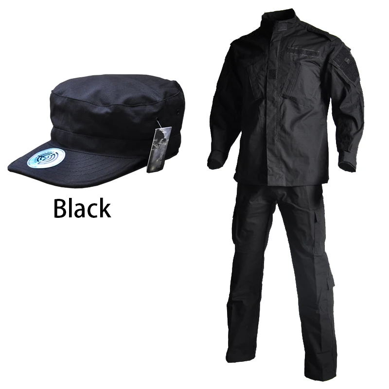 Black Военная рабочая одежда, Униформа, мужские комплекты, куртка, кепка, армейские штаны, тактические куртки, костюм, тренировочная одежда, мужские брюки, летние брюки - Цвет: Black
