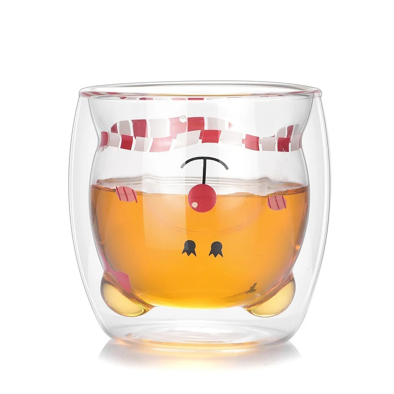 Ручная работа Двухстенная термостойкая Высокая чашка медведя из