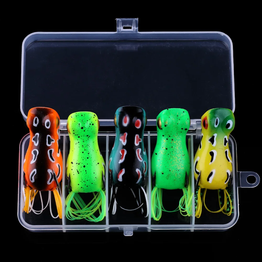 

5pcs box kit 5cm 12g Soft Ray Frog Fishing Lures Double Japen Hooks Isca Artificial Popper Wobbler Baits Pesca Fishing Tackle