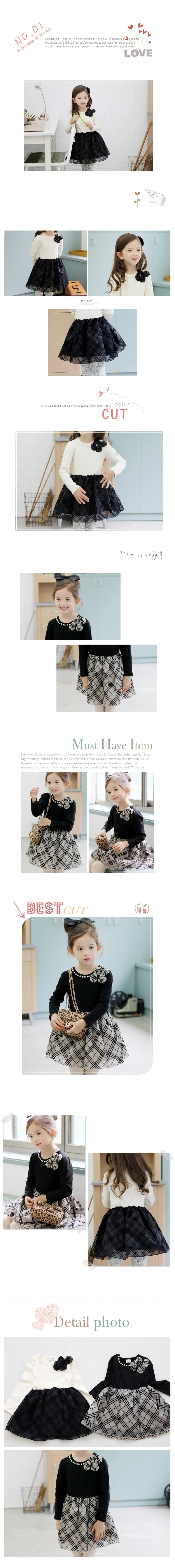 Новая Осенняя детская одежда из чистого хлопка с длинными рукавами в клетку, платье принцессы с бабочками для девочек