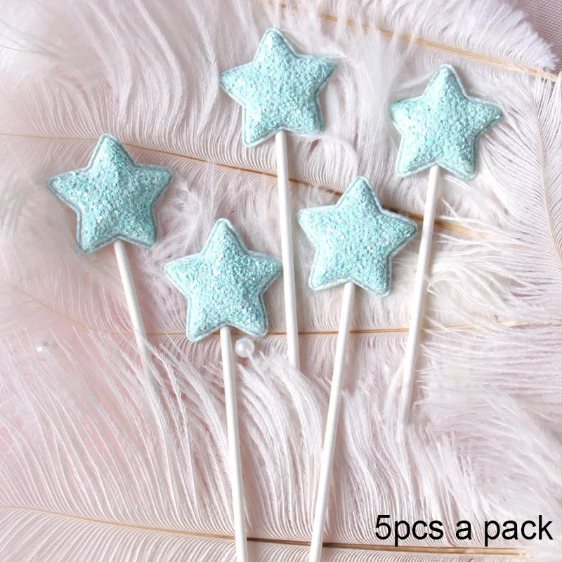 blue star 5 шт./компл. девушка Боби с днем рождения флажки для торта Звезда сердце корона для детский душ вечерние декор для выпечки торта поставки синий розовый - Цвет: blue star
