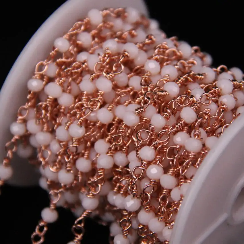 

3x4mm Flesh color Glass Faceted Rondelle Chain,Light Pink Crystal Plating Rose Gold Rosary Chain,Bracelet Earrings Necklace