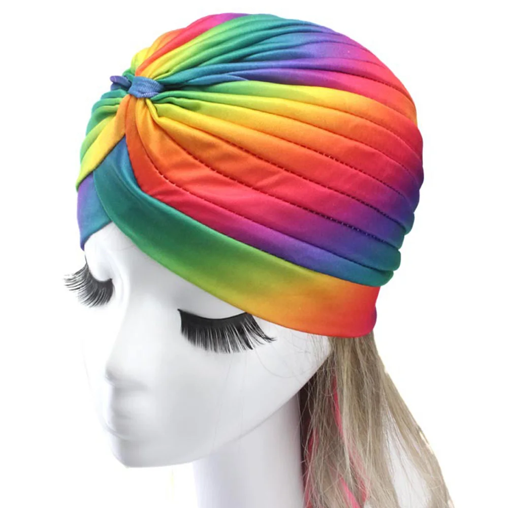 Colorful Для женщин женские индийские Стиль эластичный цельный тюрбан шляпа волосы голова Обёрточная бумага Шапка; тюрбан HATYS0002 - Цвет: Colorful