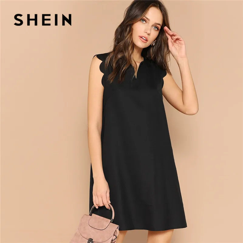 SHEIN женское однотонное ТРАПЕЦИЕВИДНОЕ мини-платье с v-образным вырезом, женская одежда, повседневное свободное летнее платье без рукавов