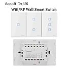 Sonoff T2 WiFi умный настенный сенсорный выключатель света US 1 2 3 Gang RF беспроводной пульт дистанционного управления Умный дом контроллер работает с Alexa Google